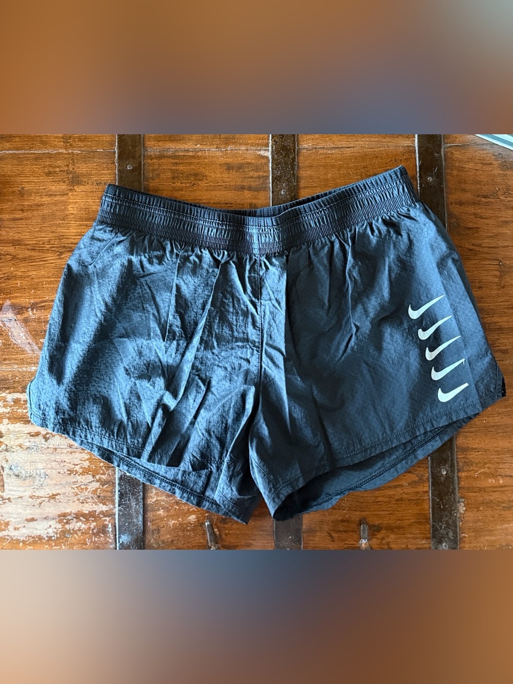 Nike Womens Black Athletic Shorts with White Swoosh Stack